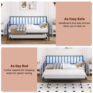 English Elm Twin Metal Daybed with Trundle Rgb Led Lighting and Usb Charging for Guest Rooms W2129P417631