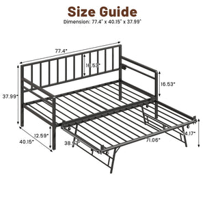English Elm Twin Metal Daybed with Trundle Rgb Led Lighting and Usb Charging for Guest Rooms W2129P417631
