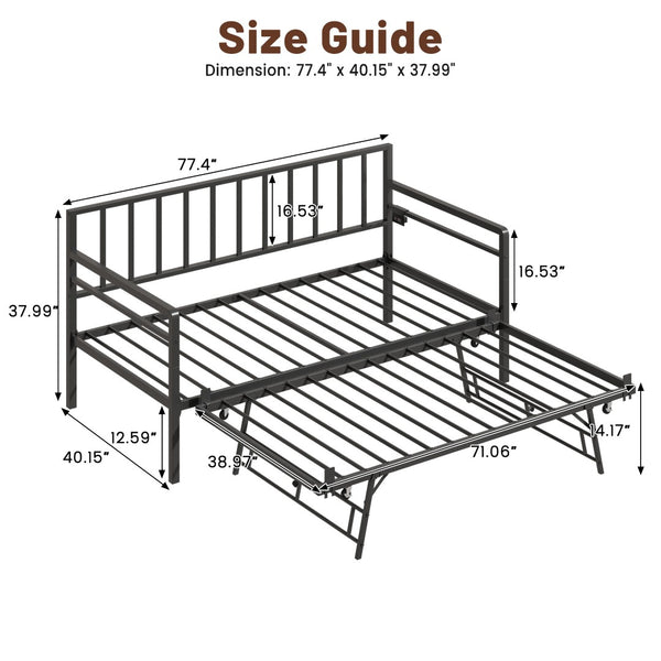 English Elm Twin Metal Daybed with Trundle Rgb Led Lighting and Usb Charging for Guest Rooms W2129P417631