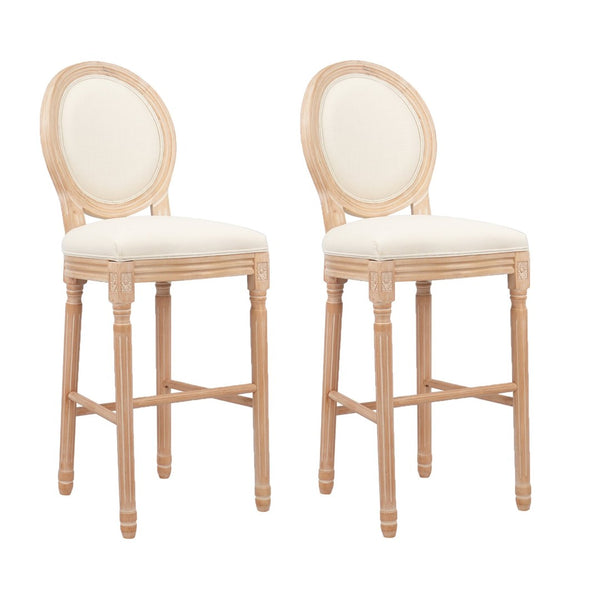 English Elm Hengming French Country Burlap Linen Barstools Solid Wood Legs Set of 2 Kitchen W212P185932