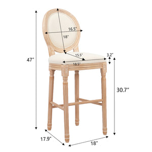 English Elm Hengming French Country Burlap Linen Barstools Solid Wood Legs Set of 2 Kitchen W212P185932