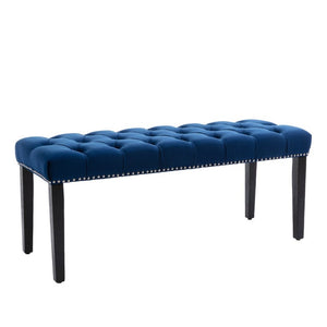 English Elm Heng Ming Velvet Button Tufted Bench Ottoman for Entryway Bedroom or Dining Room Blue W212P300160