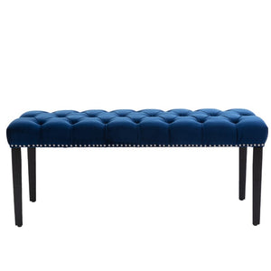 English Elm Heng Ming Velvet Button Tufted Bench Ottoman for Entryway Bedroom or Dining Room Blue W212P300160