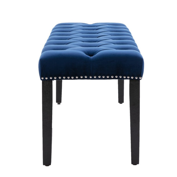 English Elm Heng Ming Velvet Button Tufted Bench Ottoman for Entryway Bedroom or Dining Room Blue W212P300160