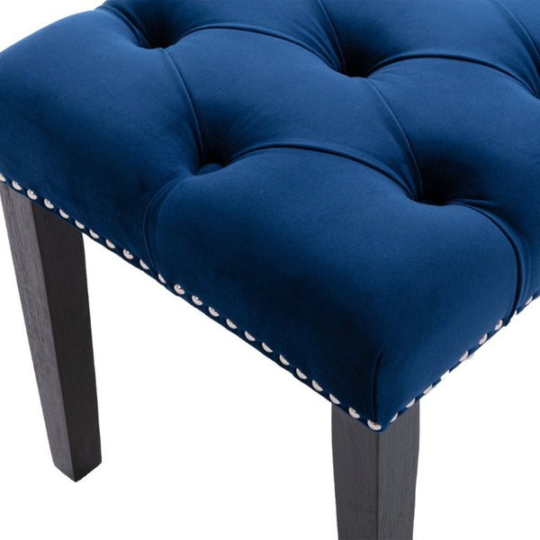 English Elm Heng Ming Velvet Button Tufted Bench Ottoman for Entryway Bedroom or Dining Room Blue W212P300160