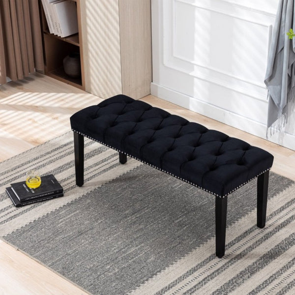 English Elm Heng Ming Velvet Button Tufted Bench Ottoman for Entryway Bedroom or Dining Room Black W212P300161