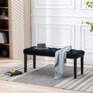 English Elm Heng Ming Velvet Button Tufted Bench Ottoman for Entryway Bedroom or Dining Room Black W212P300161
