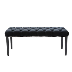 English Elm Heng Ming Velvet Button Tufted Bench Ottoman for Entryway Bedroom or Dining Room Black W212P300161