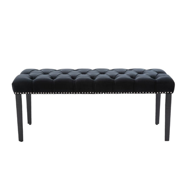 English Elm Heng Ming Velvet Button Tufted Bench Ottoman for Entryway Bedroom or Dining Room Black W212P300161
