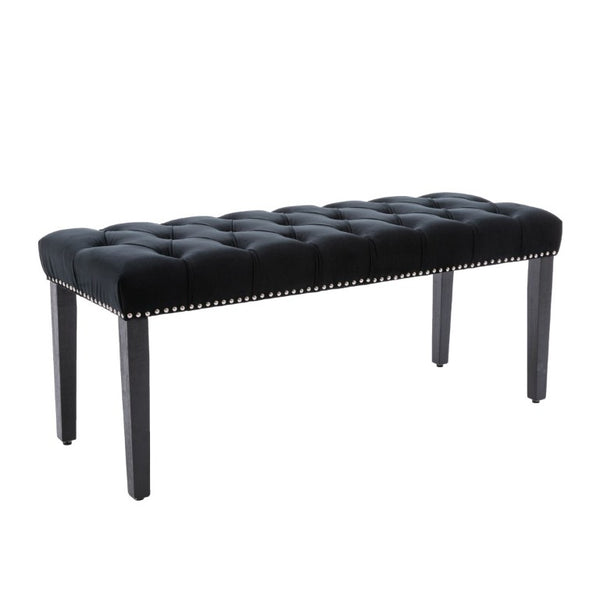 English Elm Heng Ming Velvet Button Tufted Bench Ottoman for Entryway Bedroom or Dining Room Black W212P300161