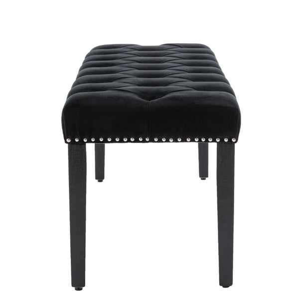 English Elm Heng Ming Velvet Button Tufted Bench Ottoman for Entryway Bedroom or Dining Room Black W212P300161