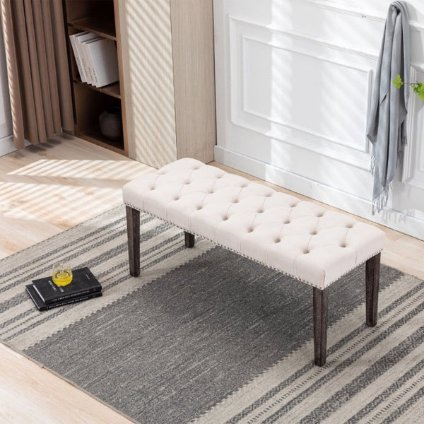 English Elm Heng Ming Velvet Button Tufted Bench Ottoman for Entryway Bedroom or Dining Room Beige W212P300162