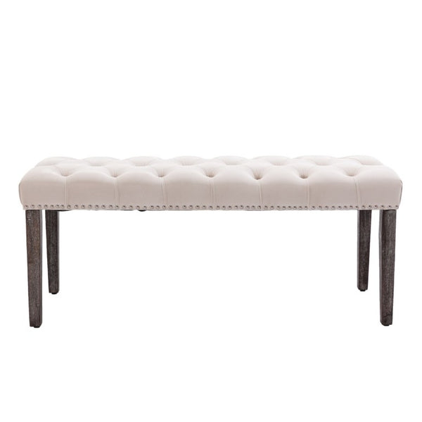 English Elm Heng Ming Velvet Button Tufted Bench Ottoman for Entryway Bedroom or Dining Room Beige W212P300162