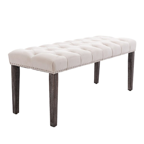 English Elm Heng Ming Velvet Button Tufted Bench Ottoman for Entryway Bedroom or Dining Room Beige W212P300162