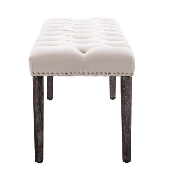 English Elm Heng Ming Velvet Button Tufted Bench Ottoman for Entryway Bedroom or Dining Room Beige W212P300162