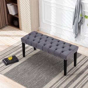 English Elm Heng Ming Velvet Button Tufted Bench Ottoman for Entryway Bedroom or Dining Room Dark Gray W212P300163