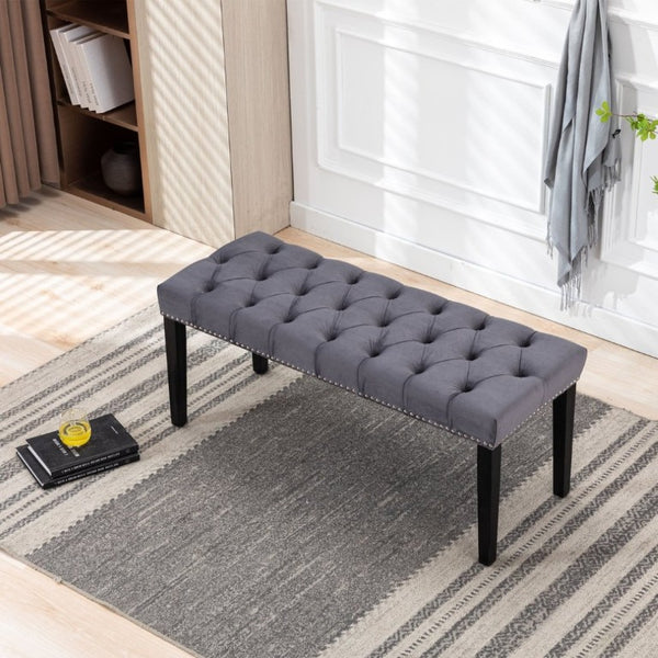 English Elm Heng Ming Velvet Button Tufted Bench Ottoman for Entryway Bedroom or Dining Room Dark Gray W212P300163