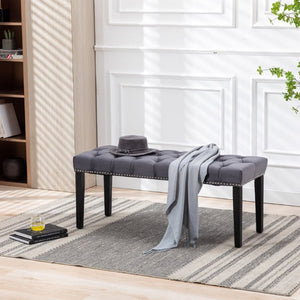 English Elm Heng Ming Velvet Button Tufted Bench Ottoman for Entryway Bedroom or Dining Room Dark Gray W212P300163