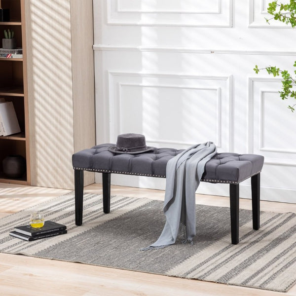 English Elm Heng Ming Velvet Button Tufted Bench Ottoman for Entryway Bedroom or Dining Room Dark Gray W212P300163