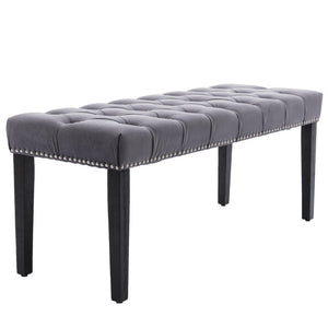 English Elm Heng Ming Velvet Button Tufted Bench Ottoman for Entryway Bedroom or Dining Room Dark Gray W212P300163