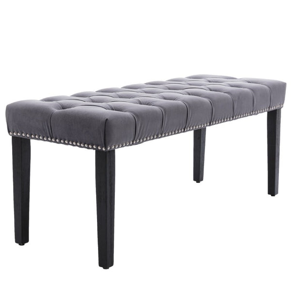 English Elm Heng Ming Velvet Button Tufted Bench Ottoman for Entryway Bedroom or Dining Room Dark Gray W212P300163