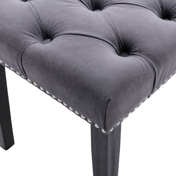 English Elm Heng Ming Velvet Button Tufted Bench Ottoman for Entryway Bedroom or Dining Room Dark Gray W212P300163