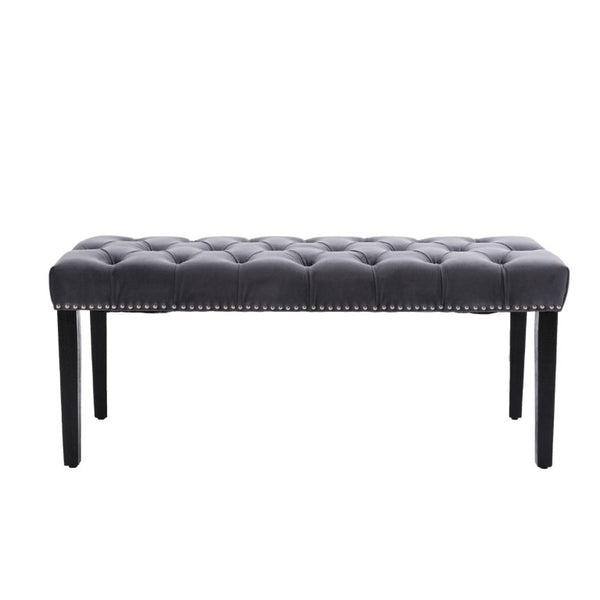 English Elm Heng Ming Velvet Button Tufted Bench Ottoman for Entryway Bedroom or Dining Room Dark Gray W212P300163