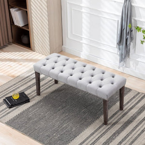 English Elm Heng Ming Velvet Button Tufted Bench Ottoman for Entryway Bedroom or Dining Room Light Gray W212P300164
