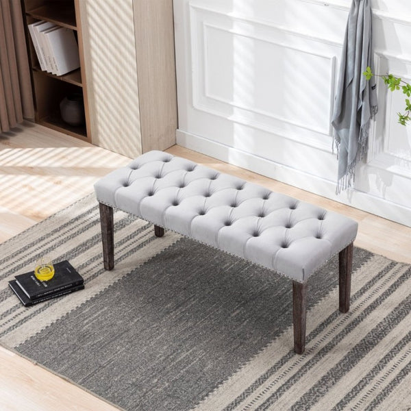 English Elm Heng Ming Velvet Button Tufted Bench Ottoman for Entryway Bedroom or Dining Room Light Gray W212P300164