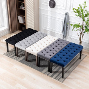 English Elm Heng Ming Velvet Button Tufted Bench Ottoman for Entryway Bedroom or Dining Room Light Gray W212P300164