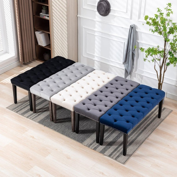 English Elm Heng Ming Velvet Button Tufted Bench Ottoman for Entryway Bedroom or Dining Room Light Gray W212P300164