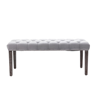 English Elm Heng Ming Velvet Button Tufted Bench Ottoman for Entryway Bedroom or Dining Room Light Gray W212P300164