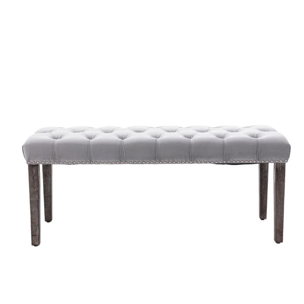 English Elm Heng Ming Velvet Button Tufted Bench Ottoman for Entryway Bedroom or Dining Room Light Gray W212P300164
