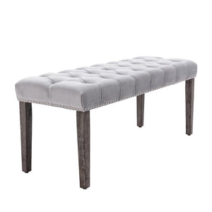 English Elm Heng Ming Velvet Button Tufted Bench Ottoman for Entryway Bedroom or Dining Room Light Gray W212P300164
