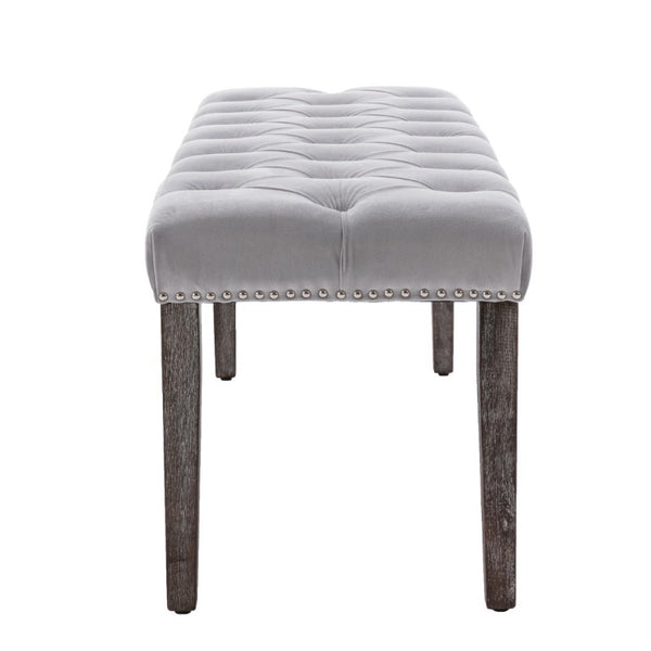 English Elm Heng Ming Velvet Button Tufted Bench Ottoman for Entryway Bedroom or Dining Room Light Gray W212P300164