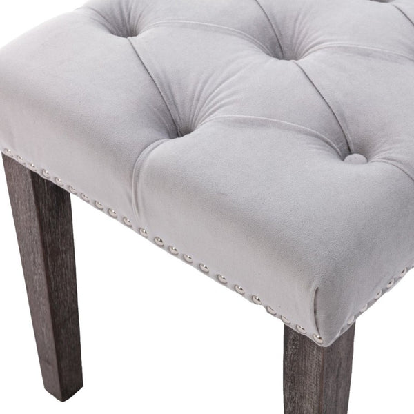 English Elm Heng Ming Velvet Button Tufted Bench Ottoman for Entryway Bedroom or Dining Room Light Gray W212P300164