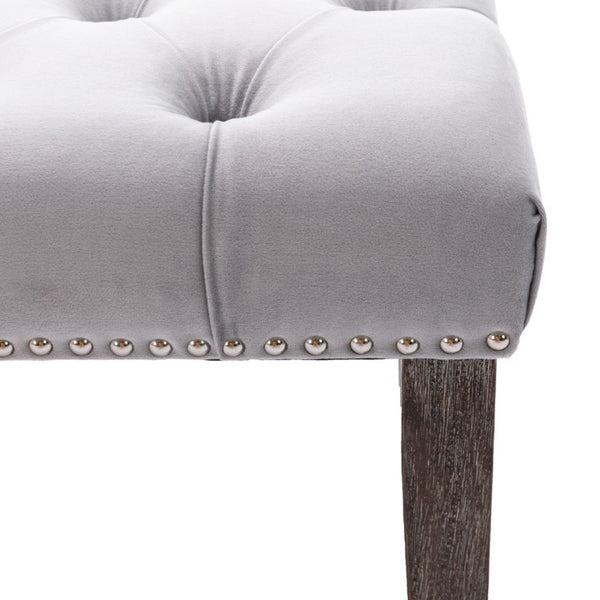English Elm Heng Ming Velvet Button Tufted Bench Ottoman for Entryway Bedroom or Dining Room Light Gray W212P300164