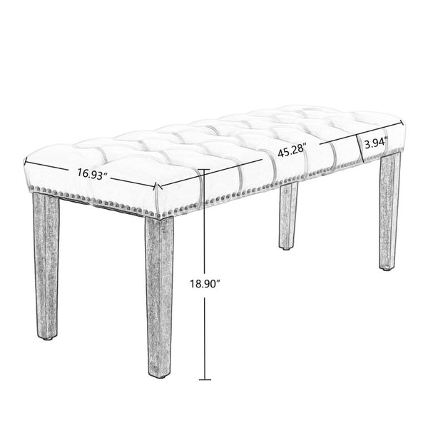 English Elm Heng Ming Velvet Button Tufted Bench Ottoman for Entryway Bedroom or Dining Room Light Gray W212P300164