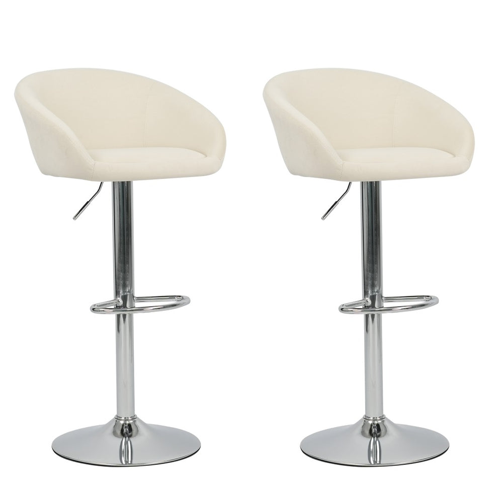 English Elm Hengming Velvet Upholstered Barstools with Electroplated Silver Base Set of 2 Club Style Beige W212P351232