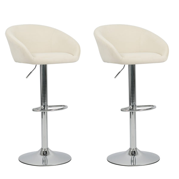 English Elm Hengming Velvet Upholstered Barstools with Electroplated Silver Base Set of 2 Club Style Beige W212P351232