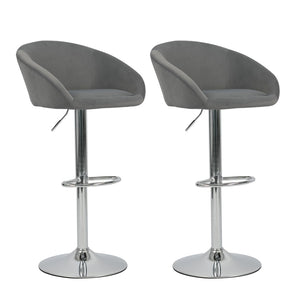 English Elm Hengming Velvet Upholstered Barstools with Electroplated Silver Base Set of 2 Club Style Grey W212P351234