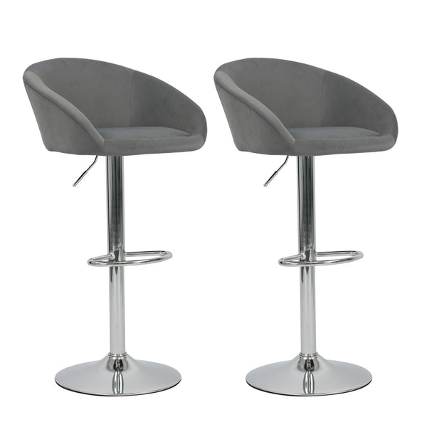 English Elm Hengming Velvet Upholstered Barstools with Electroplated Silver Base Set of 2 Club Style Grey W212P351234