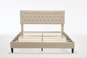 English Elm Queen Boucle Platform Bed with Channel Tufted Headboard Mid-century Bedroom Style W212P410187