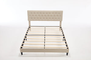 English Elm Queen Boucle Platform Bed with Channel Tufted Headboard Mid-century Bedroom Style W212P410187