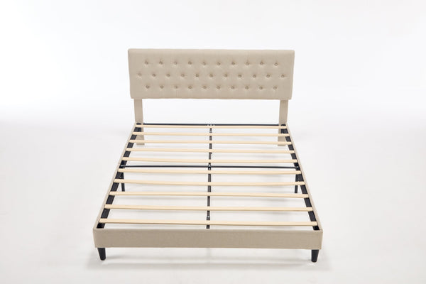 English Elm Queen Boucle Platform Bed with Channel Tufted Headboard Mid-century Bedroom Style W212P410187