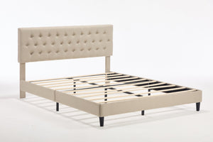 English Elm Queen Boucle Platform Bed with Channel Tufted Headboard Mid-century Bedroom Style W212P410187