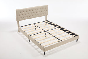 English Elm Queen Boucle Platform Bed with Channel Tufted Headboard Mid-century Bedroom Style W212P410187