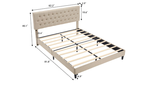 English Elm Queen Boucle Platform Bed with Channel Tufted Headboard Mid-century Bedroom Style W212P410187