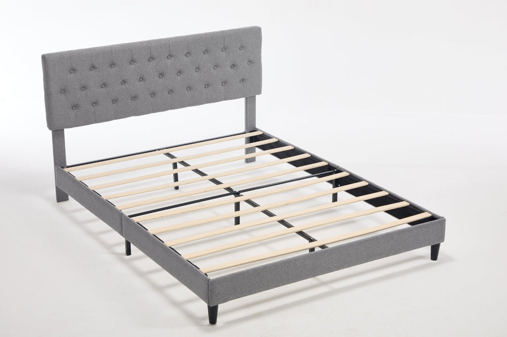English Elm Queen Boucle Platform Bed with Channel Tufted Headboard for Mid Century Bedroom Gray W212P410188