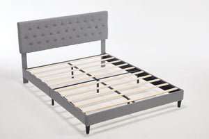 English Elm Queen Boucle Platform Bed with Channel Tufted Headboard for Mid Century Bedroom Gray W212P410188